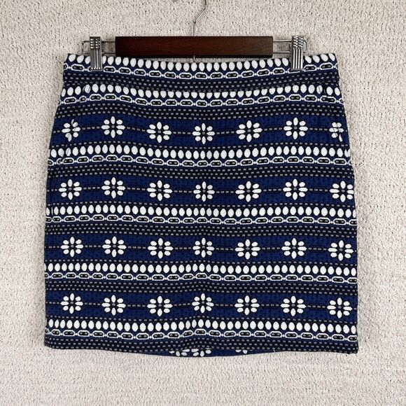 J. Crew Dresses & Skirts - J.‎ Crew Skirt Womens 6 Blue Floral Jacquard Lined Pencil Mini Back Zip Pockets